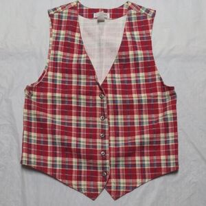 Vintage 90s Red Plaid Festival Cottagecore Button Up Vest Size Sm Made In USA